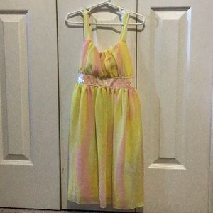 Girls yellow and pink chiffon dress